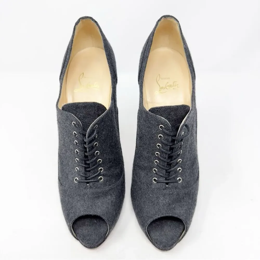 Christian Louboutin Lady Derby Flannel Lace Up Peep Toe Booties Womens Size 40
